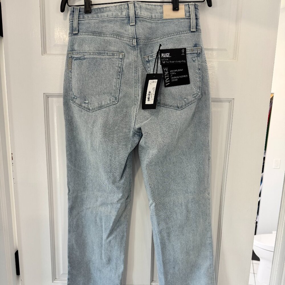 Paige Stella High Rise Straight Jeans 27 NWT | Gianna Distressed Raw Hem Inseam